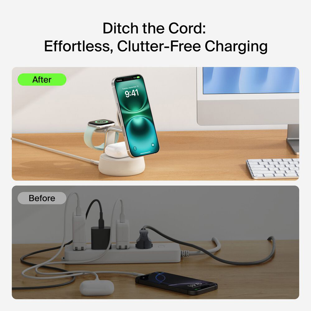 Бездротовий зарядний пристрій BELKIN UltraCharge Pro 3-in-1 Magnetic Charging Dock 25W Sand (WIZ040KQSD)