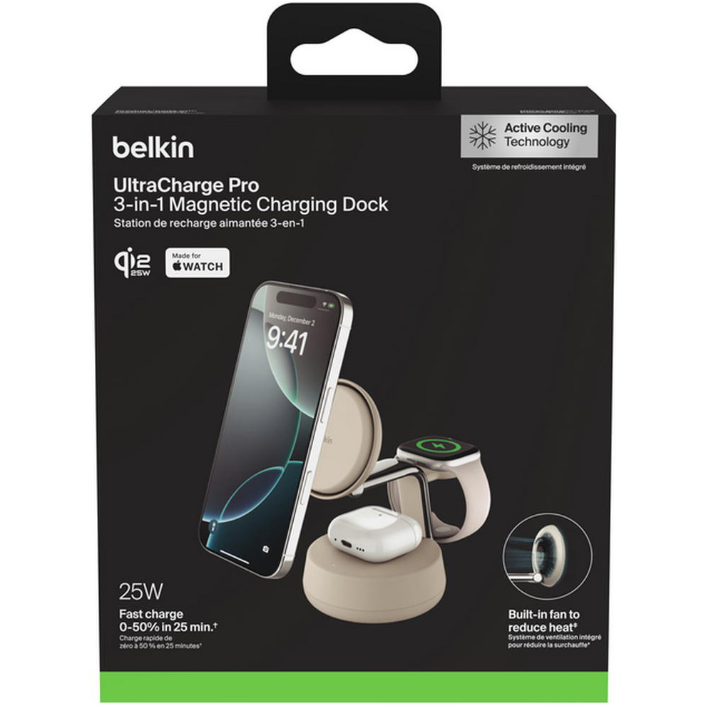 Бездротовий зарядний пристрій BELKIN UltraCharge Pro 3-in-1 Magnetic Charging Dock 25W Sand (WIZ040KQSD)