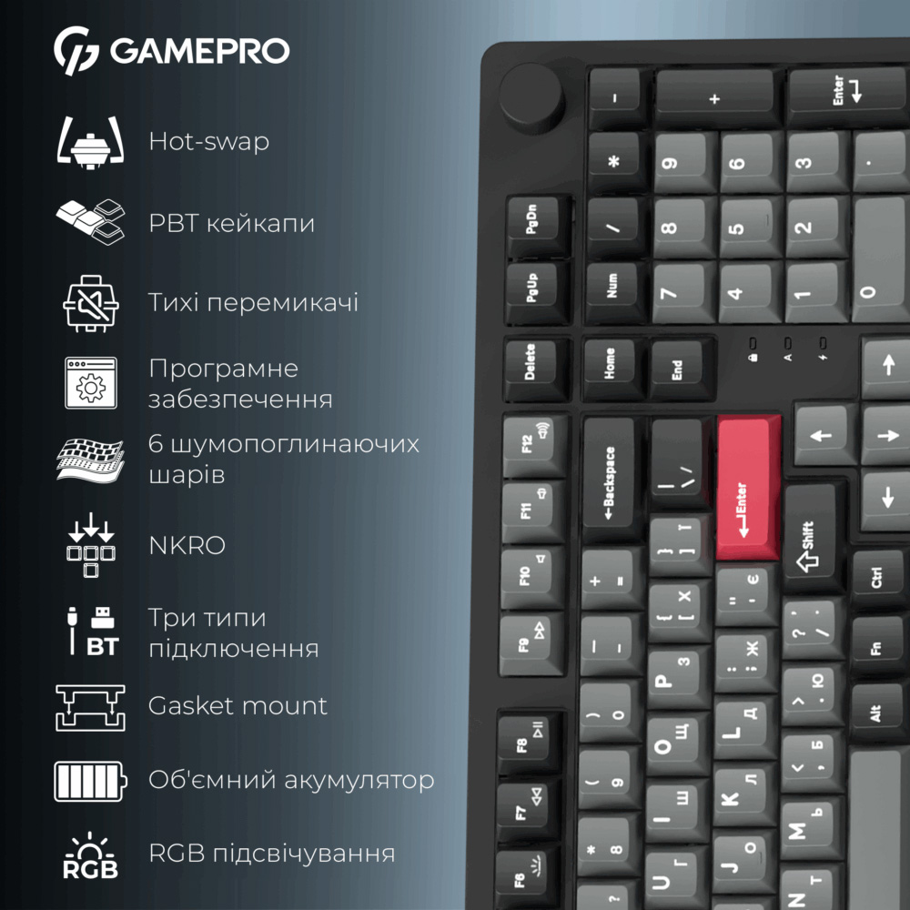 Клавіатура бездротова GAMEPRO Asgard Drakkar MK305BK Keychron Super Red Switch Black