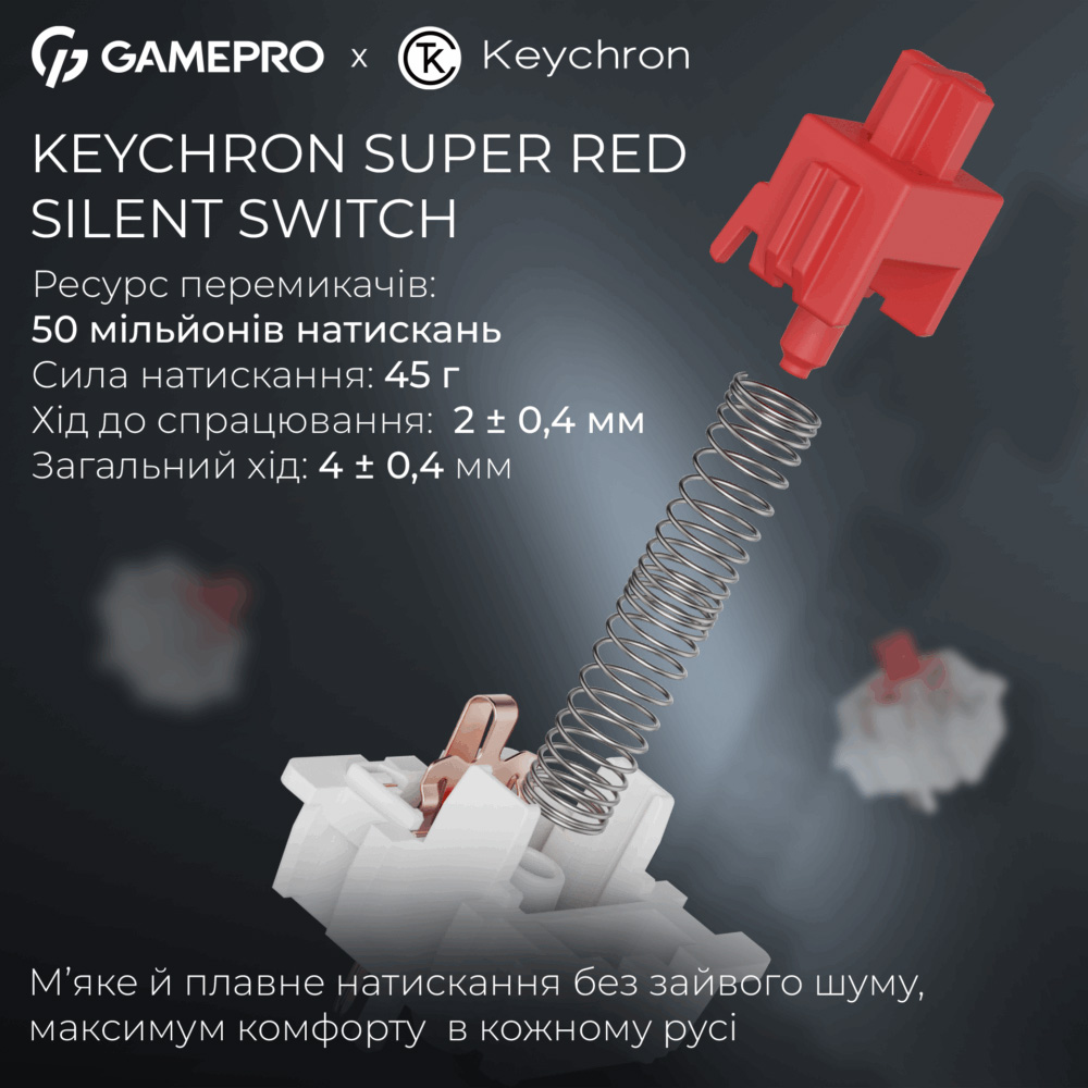 Клавіатура бездротова GAMEPRO Asgard Drakkar MK305BK Keychron Super Red Switch Black