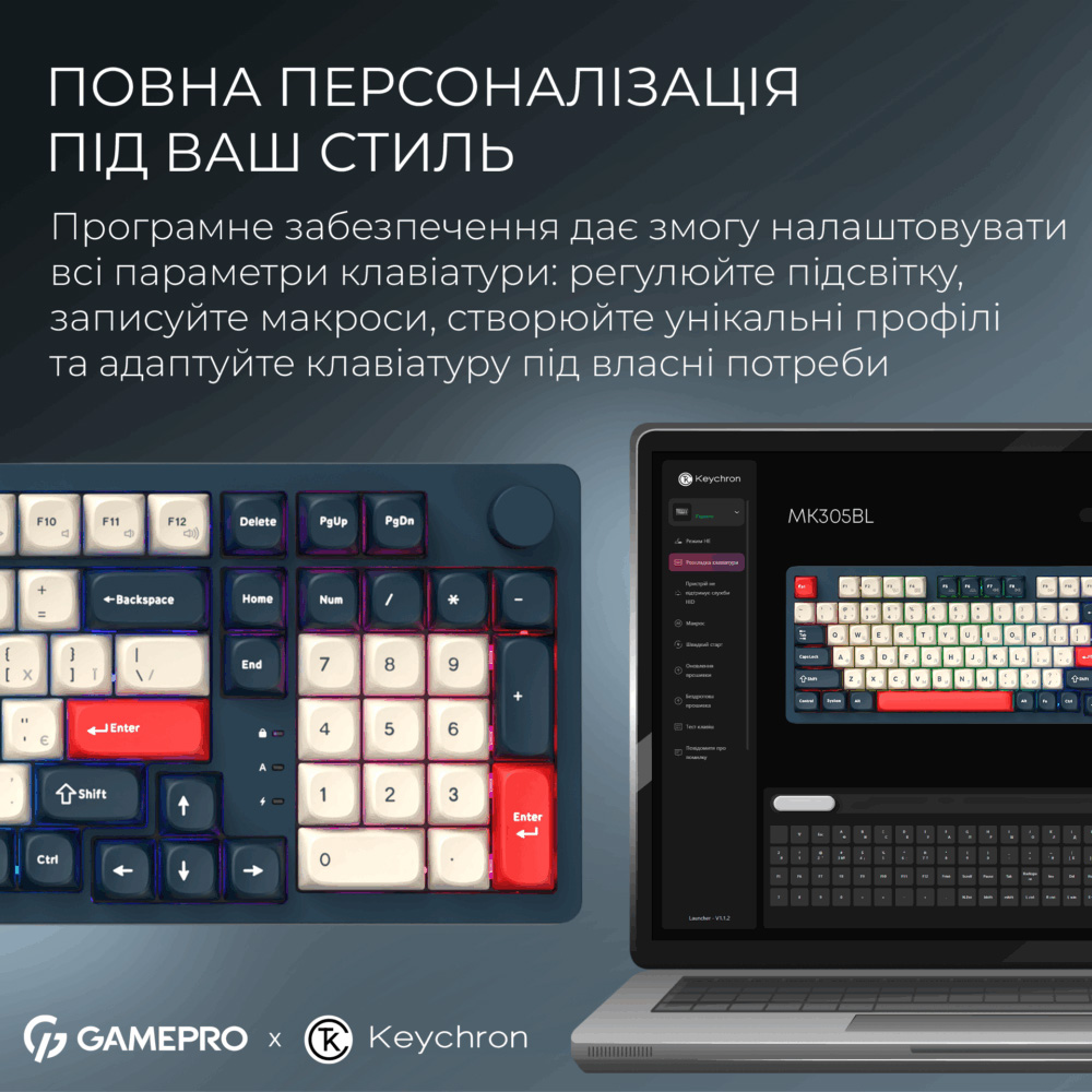 Клавіатура бездротова GAMEPRO Asgard Drakkar MK305BL Keychron Super Red Switch Blue