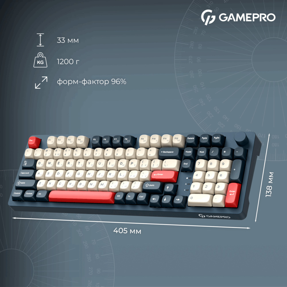 Клавіатура бездротова GAMEPRO Asgard Drakkar MK305BL Keychron Super Red Switch Blue