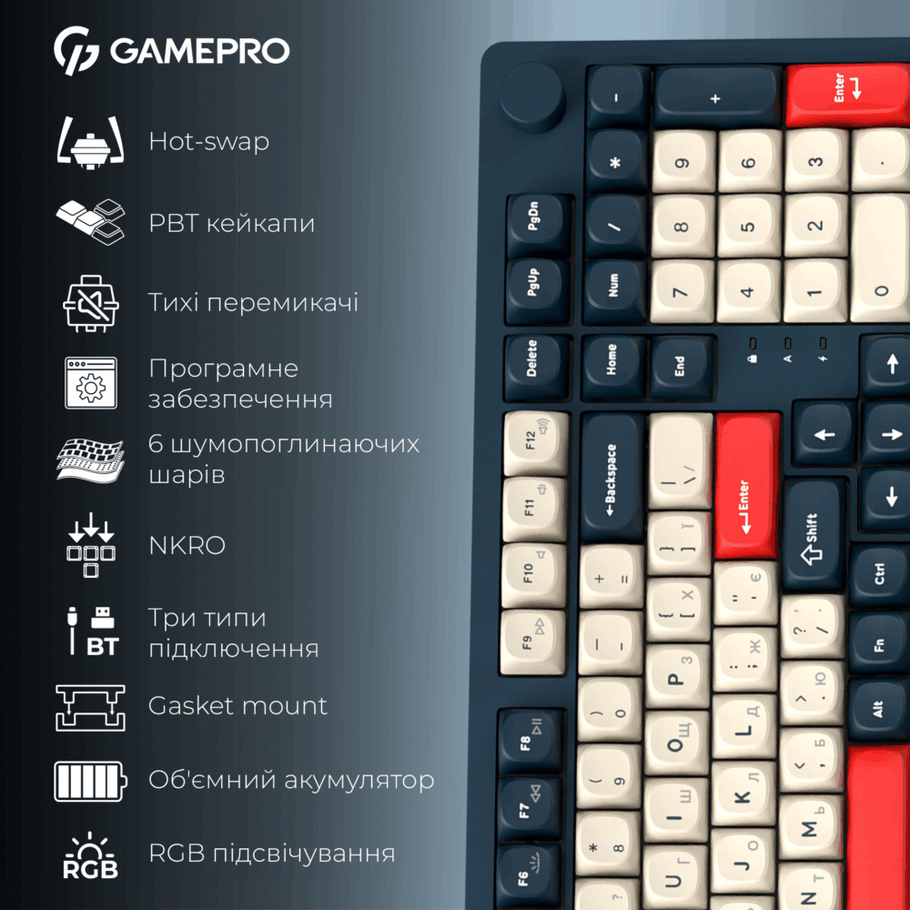 Клавіатура бездротова GAMEPRO Asgard Drakkar MK305BL Keychron Super Red Switch Blue