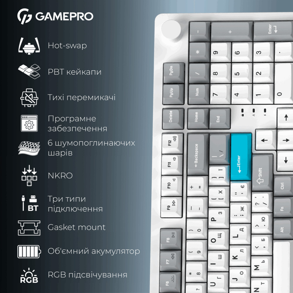 Клавіатура бездротова GAMEPRO Asgard Drakkar MK305WH Keychron Super Red Switch White
