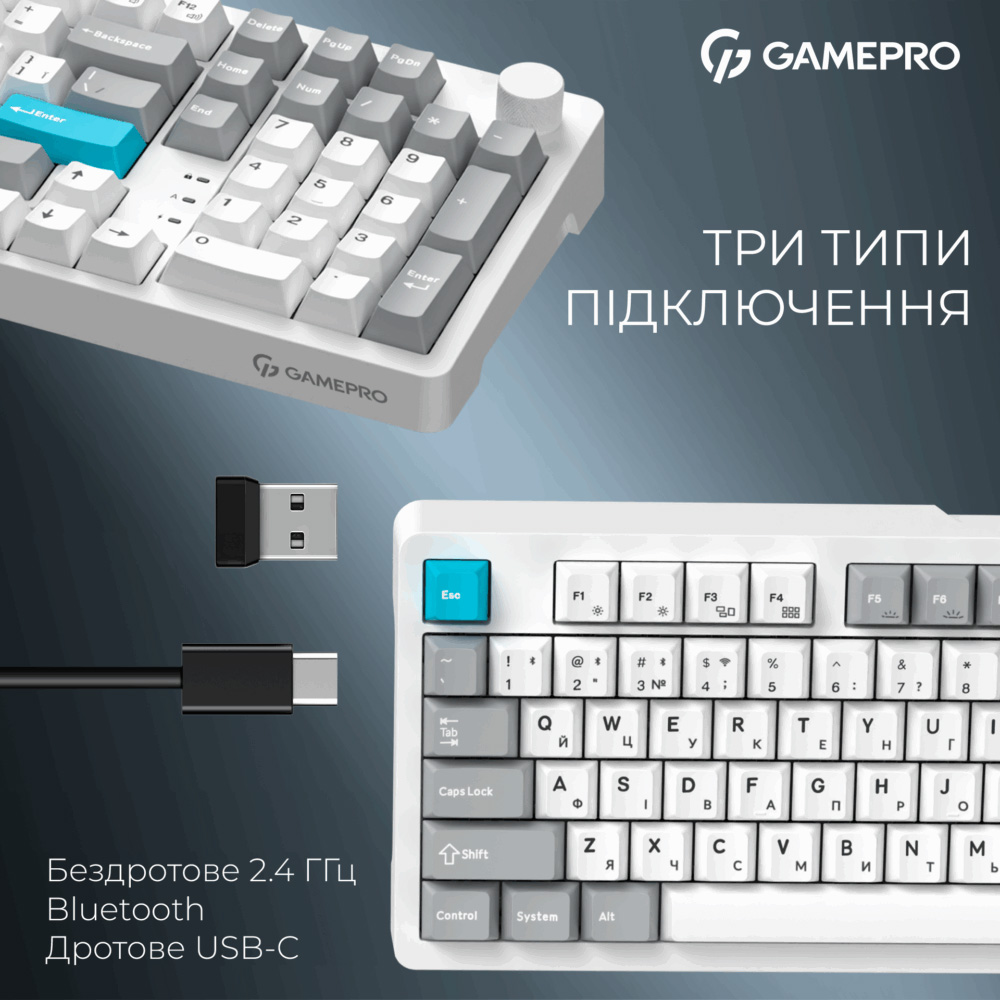Клавіатура бездротова GAMEPRO Asgard Drakkar MK305WH Keychron Super Red Switch White