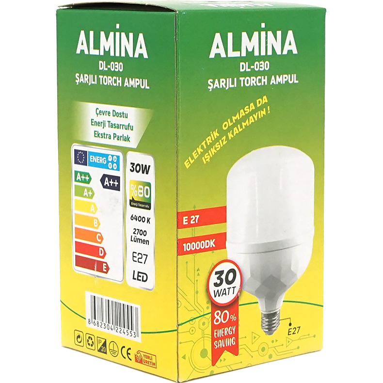 Лампа акумуляторна LED ALMINA E27 30W 6400K 220V (DL-2020)