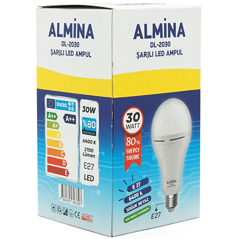 Лампа акумуляторна LED ALMINA E27 30W 6400K 220V (DL-2030)