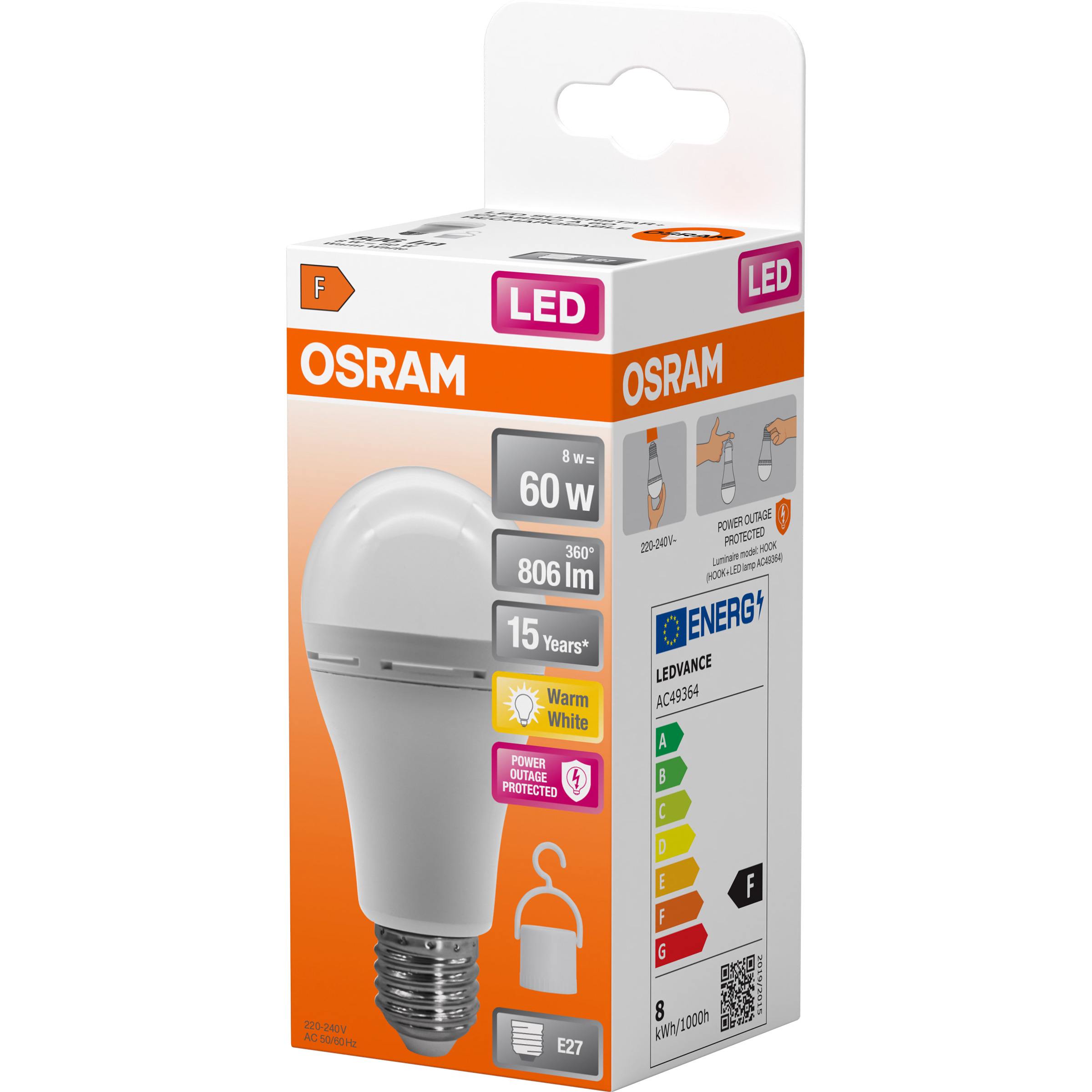 Лампа акумуляторна LED OSRAM LED Classic Rechargeable A60 E27 8W 2700K 220V (4099854190087)