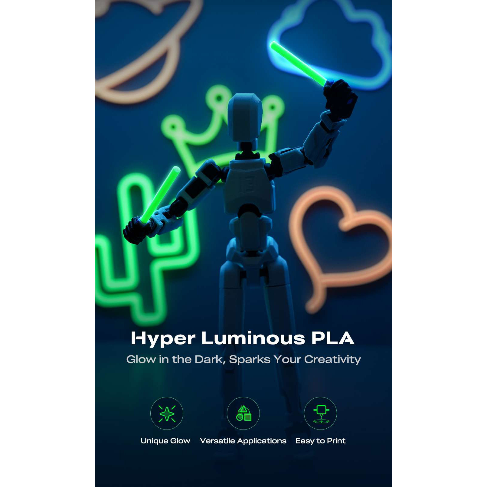 Пластик (філамент) для 3D принтера CREALITY Hyper Luminous PLA 1.75mm, 1кг, Green (3301010541)