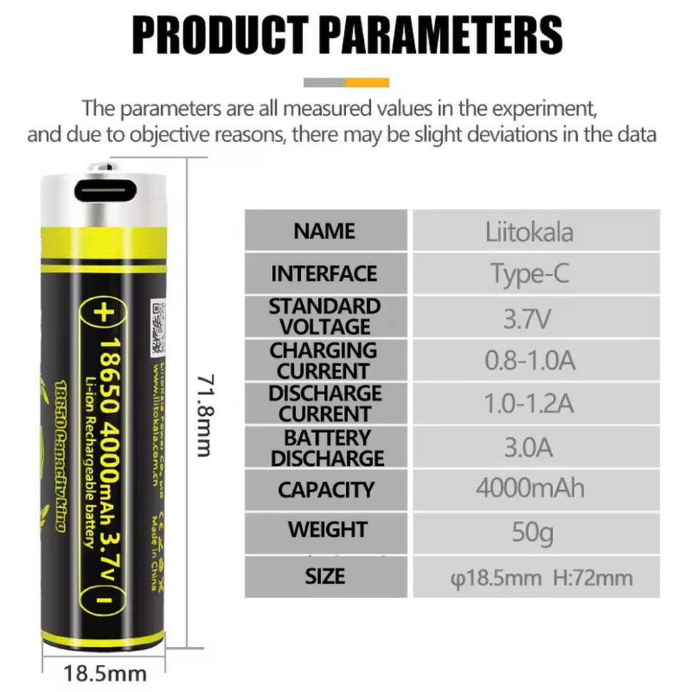 Акумулятор LIITOKALA Li-Ion USB-King4000 18650 4000mAh 3.7V, USB-C заряджання