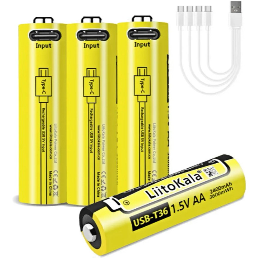 Акумулятор LIITOKALA Li-Ion USB-T36 AA 3600mAh, USB-C заряджання 4шт/уп (USBT364+CABLE)