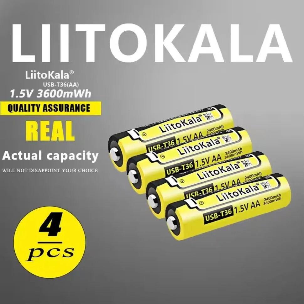 Акумулятор LIITOKALA Li-Ion USB-T36 AA 3600mAh, USB-C заряджання 4шт/уп (USBT364+CABLE)