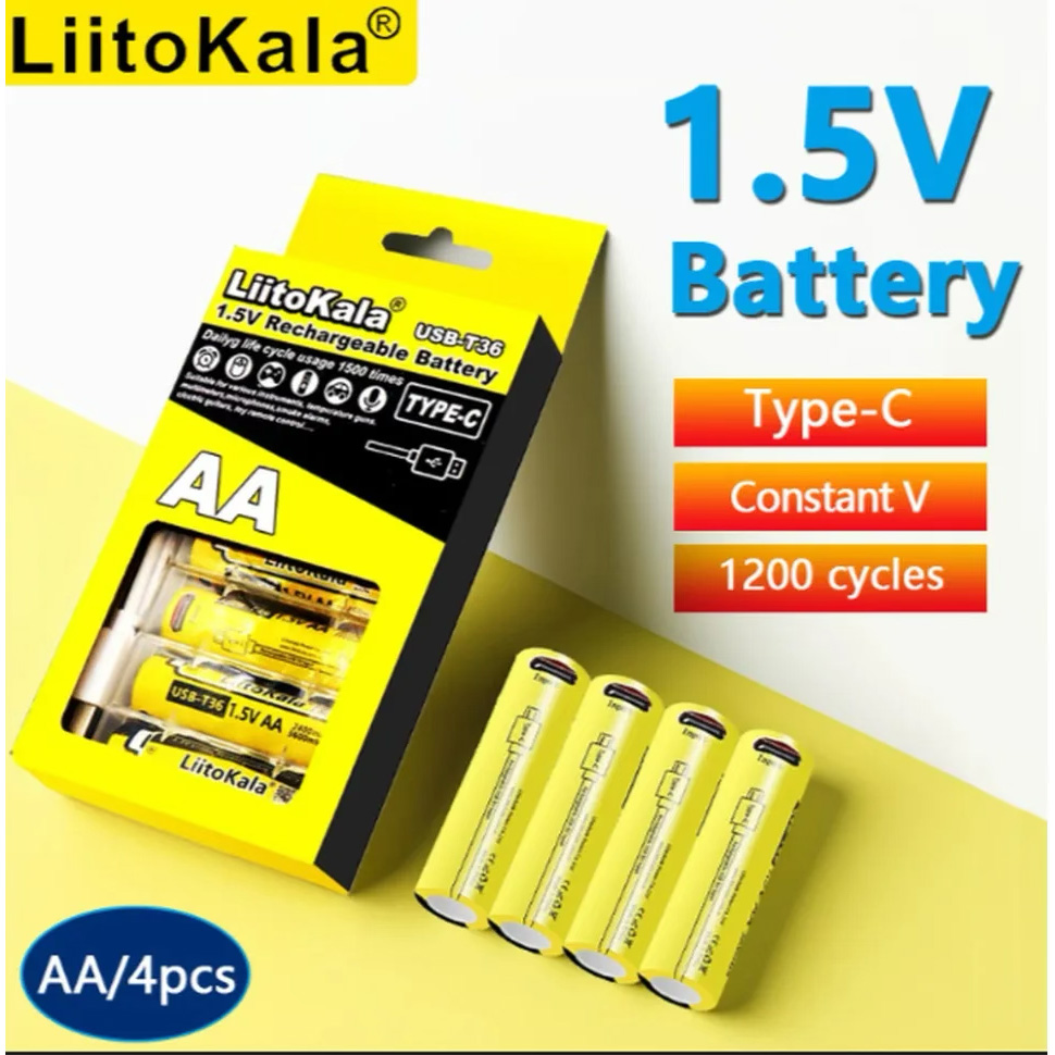 Акумулятор LIITOKALA Li-Ion USB-T36 AA 3600mAh, USB-C заряджання 4шт/уп (USBT364+CABLE)