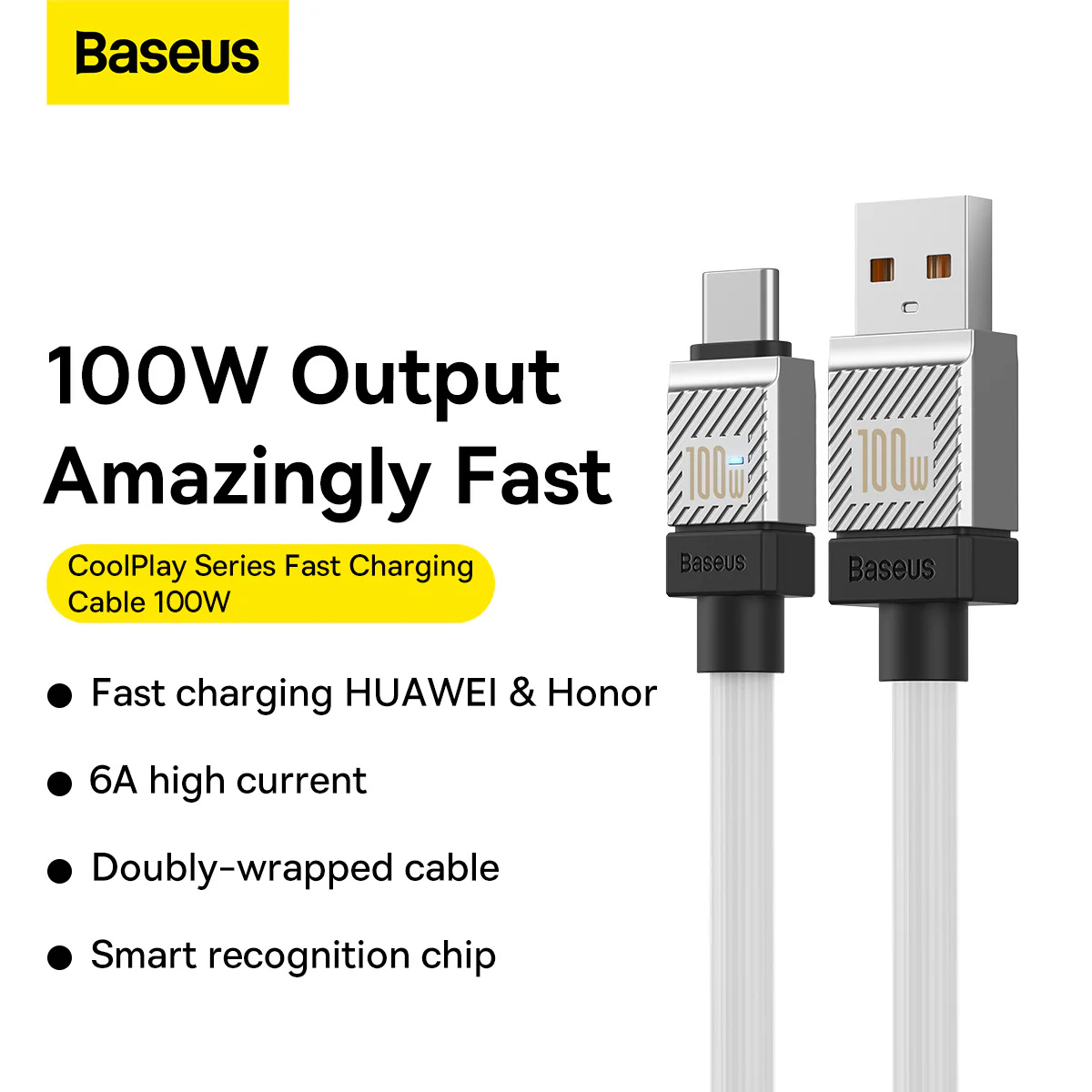 Кабель BASEUS CoolPlay Series Fast Charging Data Cable USB to Type-C 100W 1м White (CAKW000602)