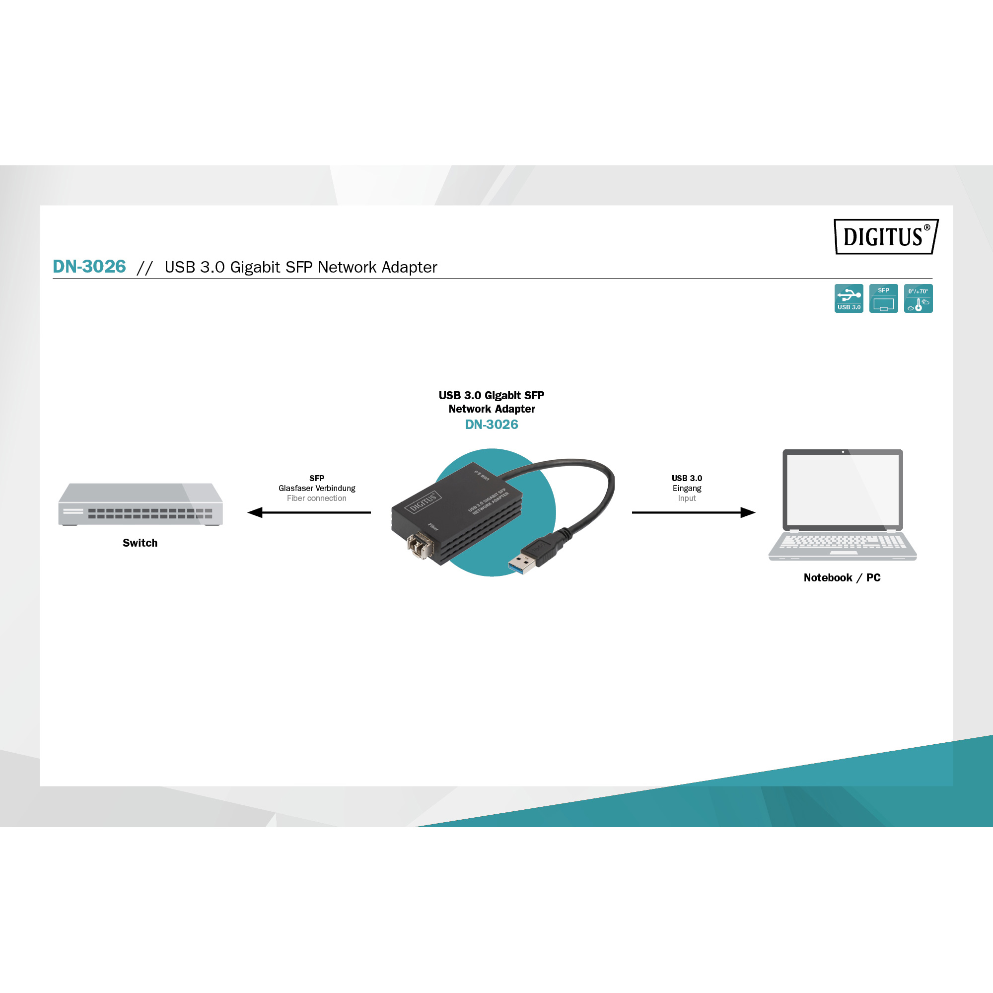 Мережевий адаптер DIGITUS USB 3.0 Gigabit SFP (DN-3026)