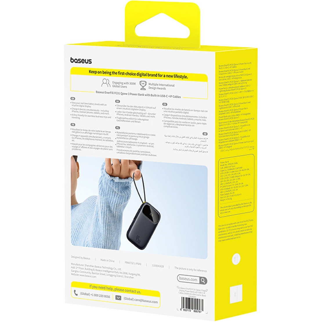 Повербанк BASEUS EnerFill FC31 Qpow 3 Power Bank with Built-in USB-C + iP Cables 45W 20000mAh Cosmic Black (E0028D00)