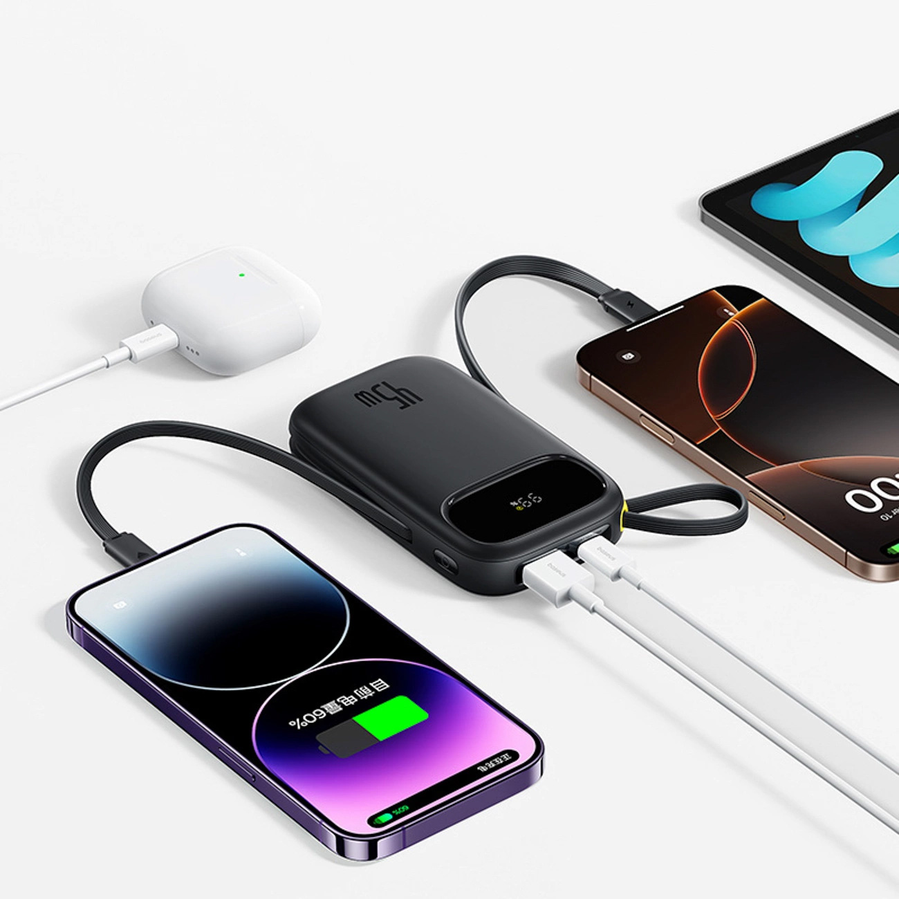 Повербанк BASEUS EnerFill FC31 Qpow 3 Power Bank with Built-in USB-C + iP Cables 45W 20000mAh Cosmic Black (E0028D00)