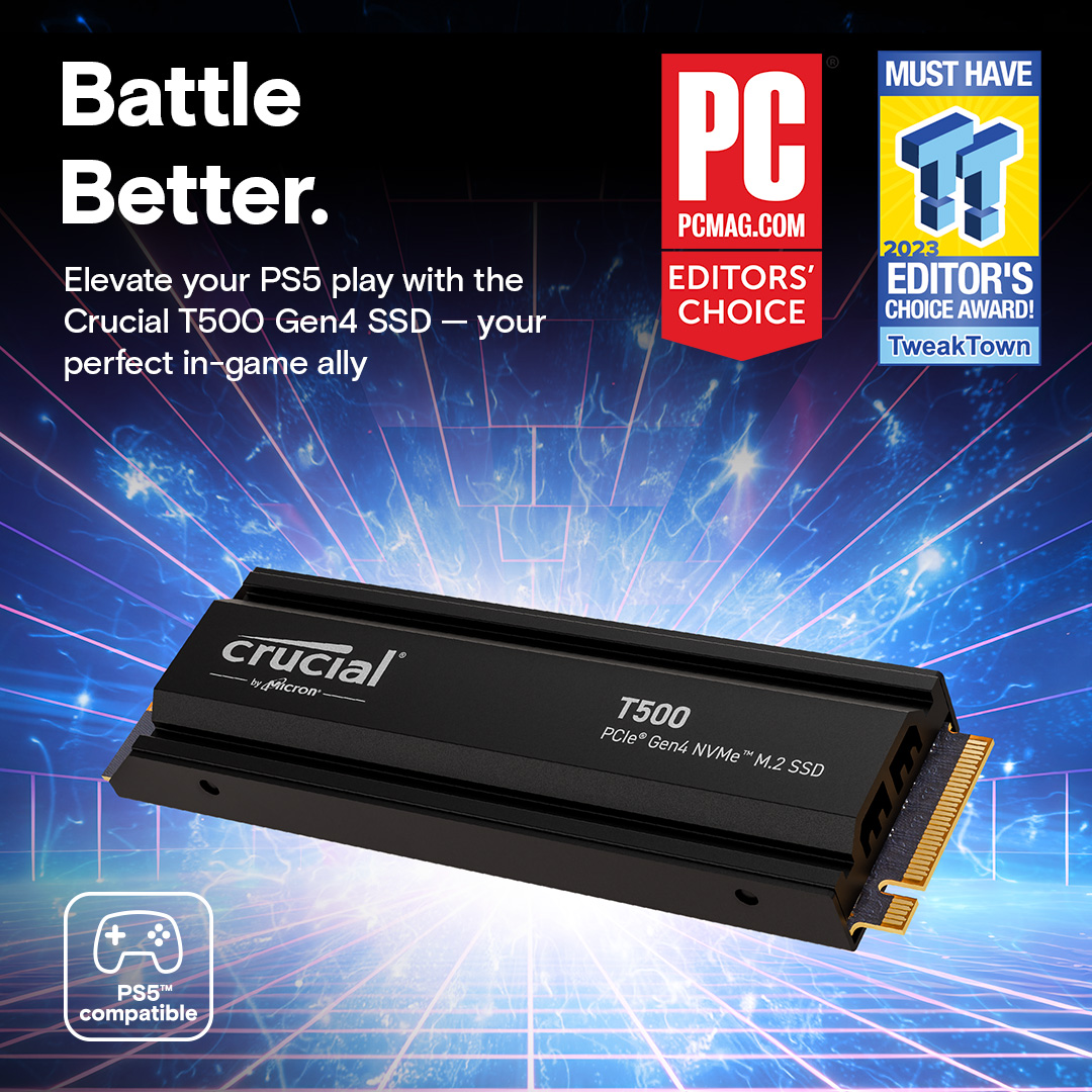 SSD диск CRUCIAL T500 w/heatsink 4TB M.2 NVMe (CT4000T500SSD5)
