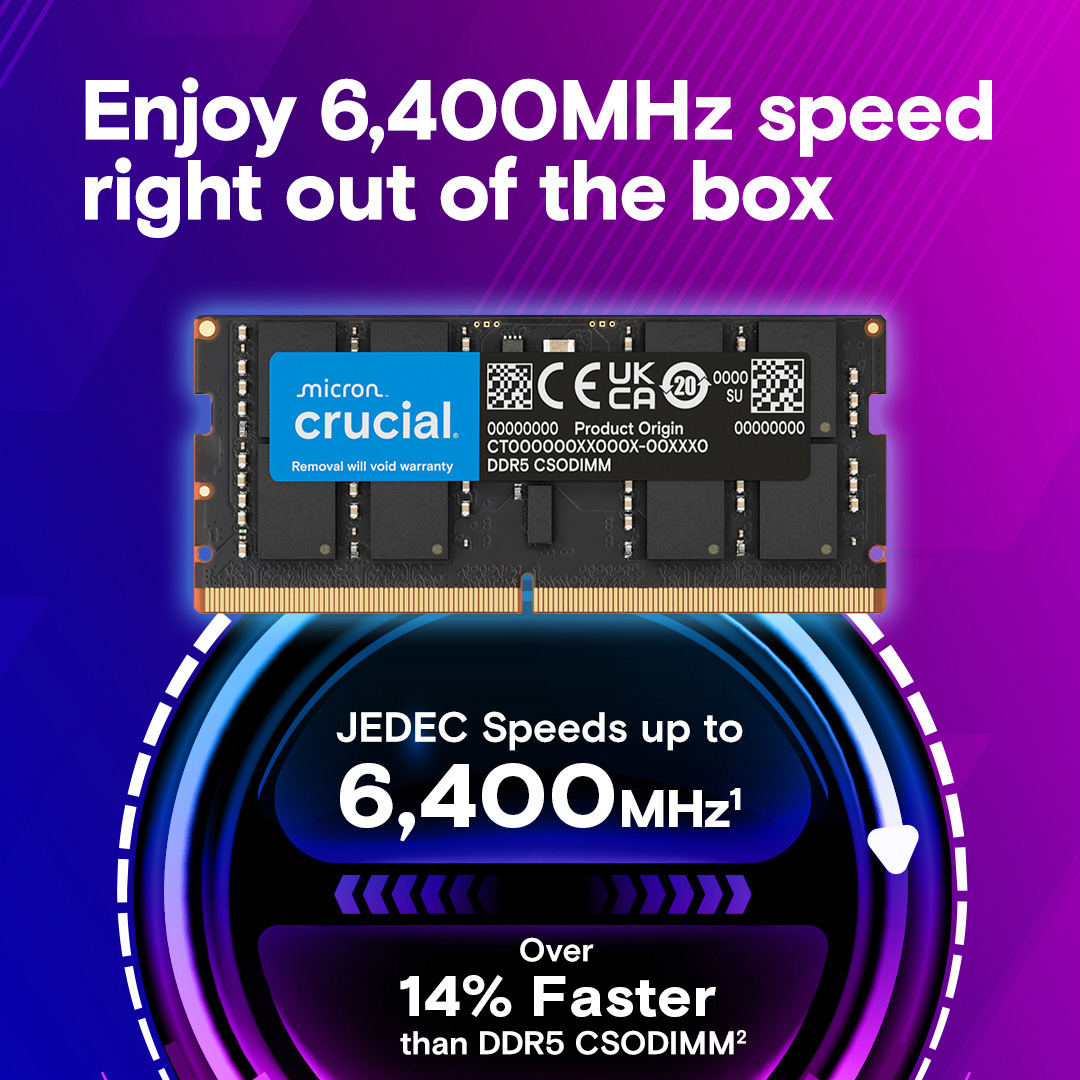 Модуль пам'яті CRUCIAL CSO-DIMM DDR5 6400MHz 24GB (CT24G64C52CS5)