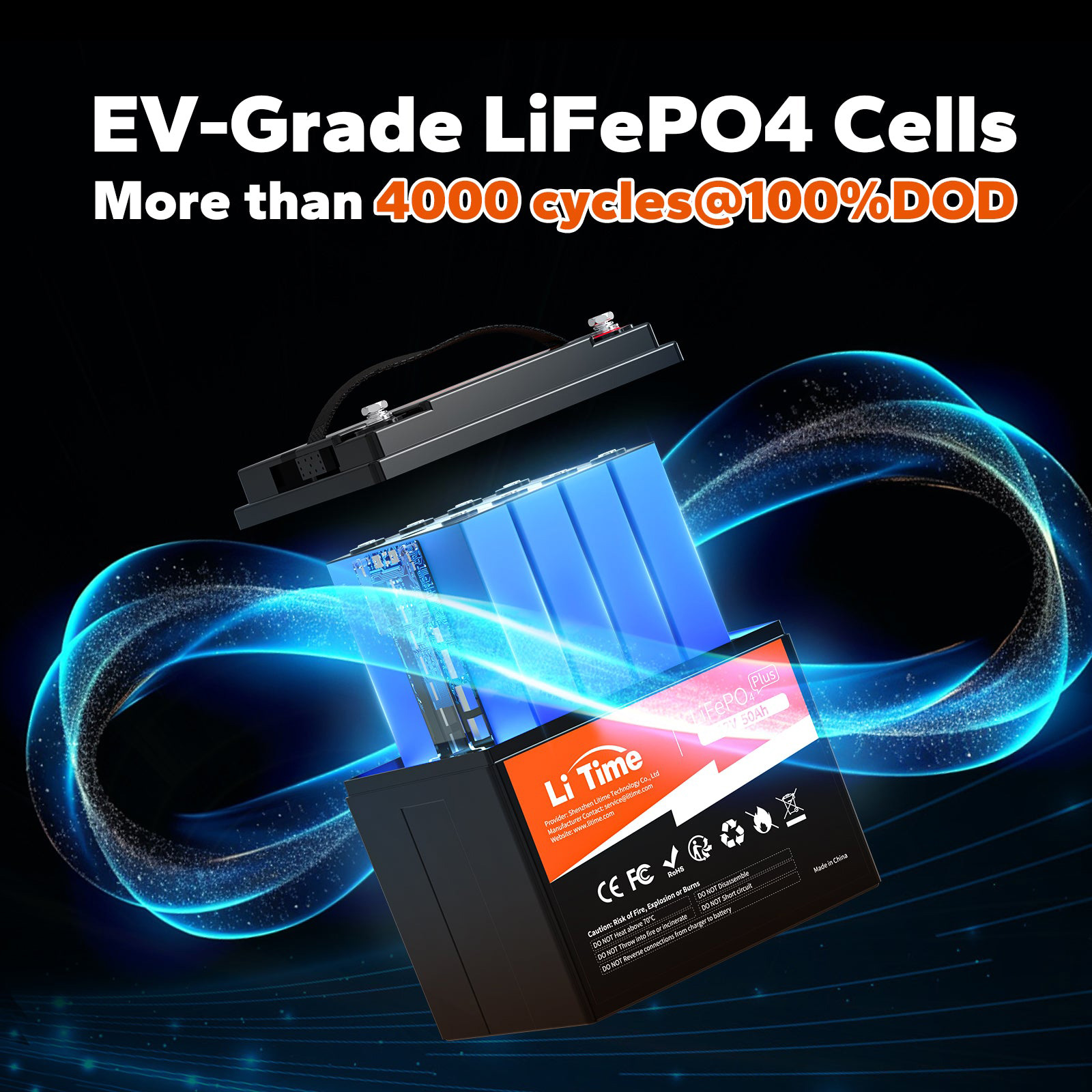 Аккумуляторная батарея LITIME LiFePO4 50V 50Ah (12.8В, 50Ач)
