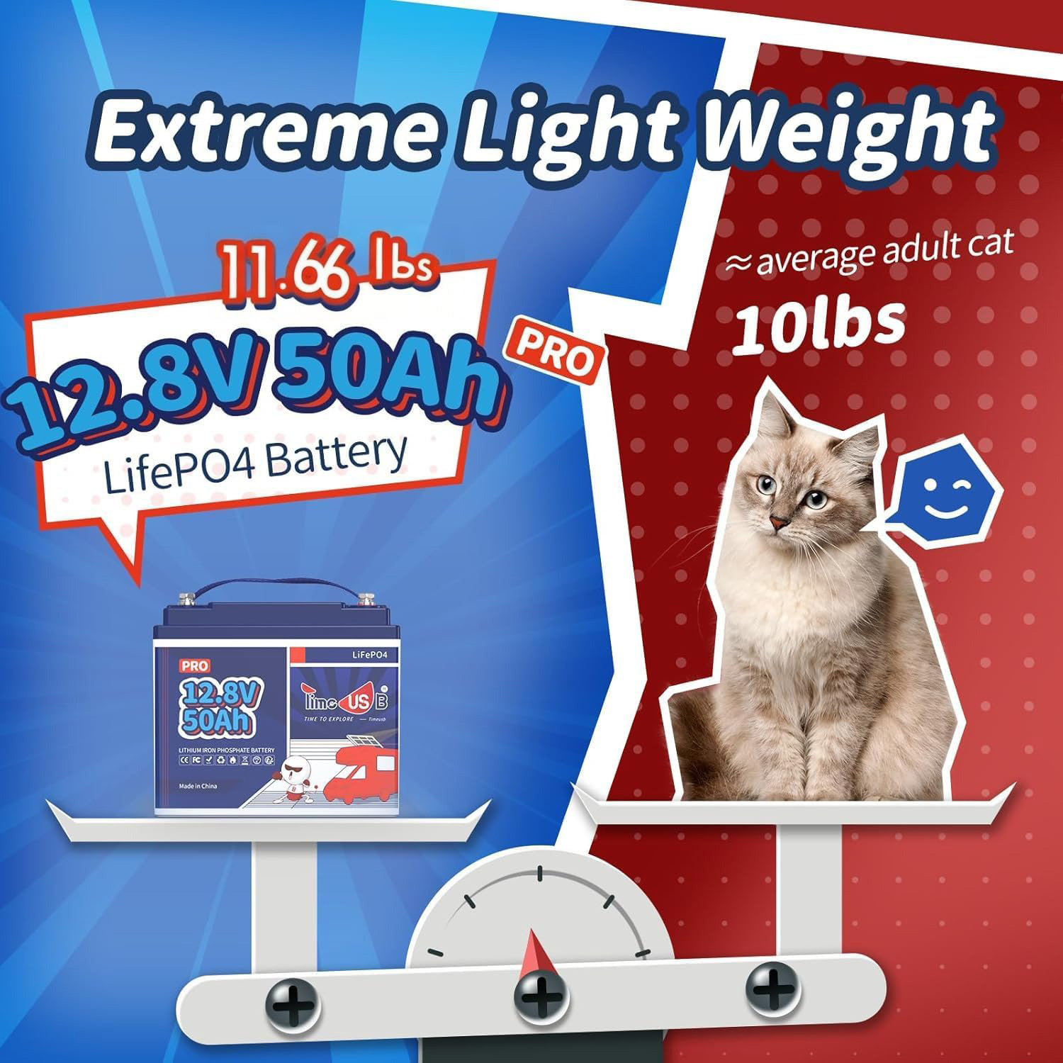 Акумуляторна батарея TIMEUSB LiFePO4 12V 50Ah Pro (12.8В, 50Агод) (T12V50-PRO-4-A38)