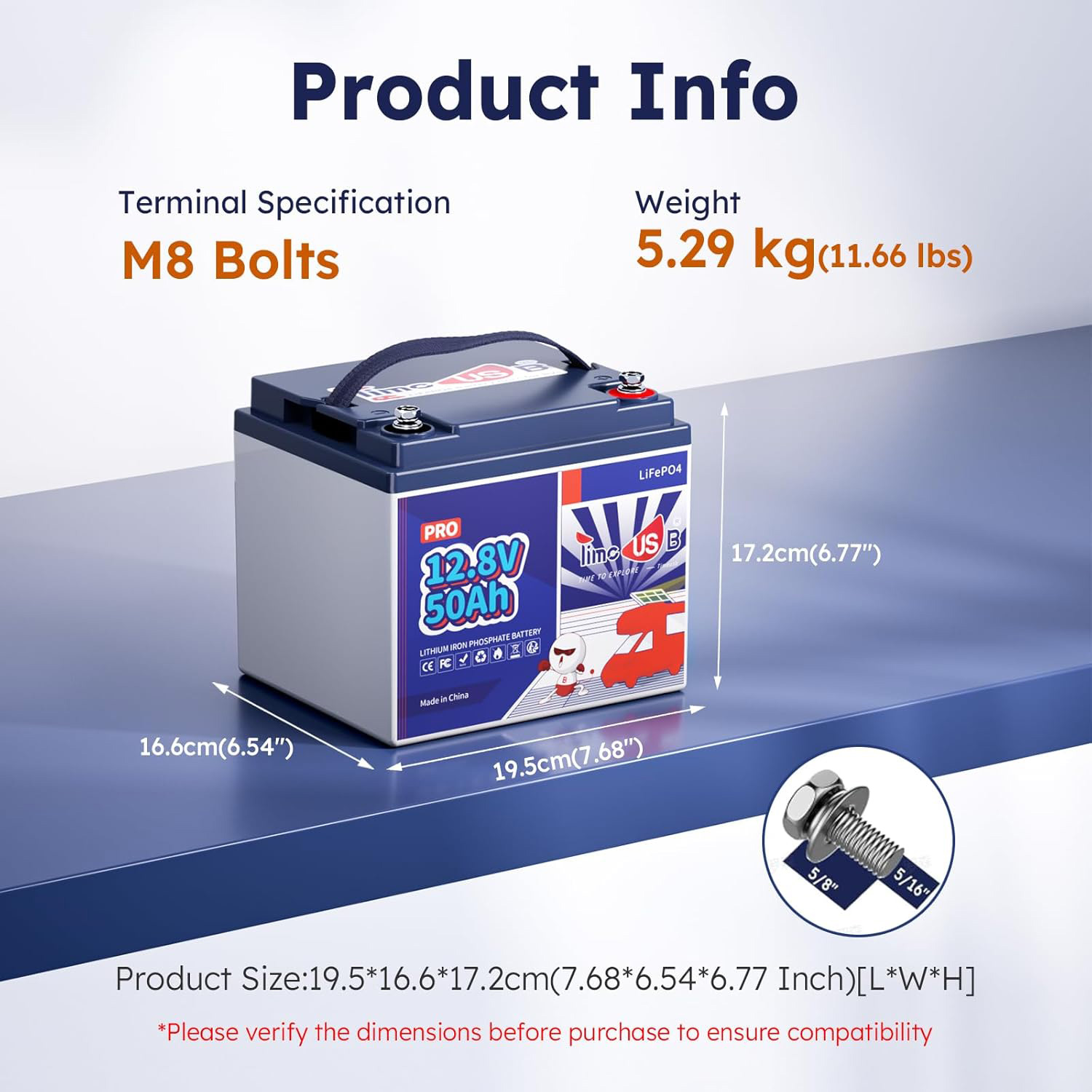 Акумуляторна батарея TIMEUSB LiFePO4 12V 50Ah Pro (12.8В, 50Агод) (T12V50-PRO-4-A38)