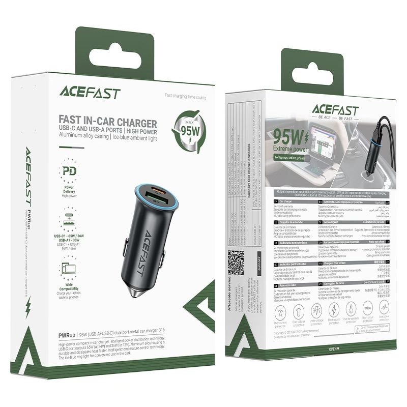 Автомобильное зарядное устройство ACEFAST B16 Fast Charge Car Charger 95W (USB-C+USB-A) Black