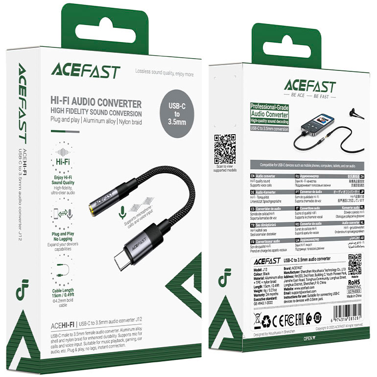 Адаптер ACEFAST J12 USB-C - 3,5 мм USB-C to 3.5mm Black