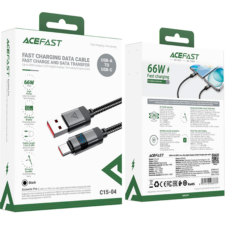 Кабель ACEFAST C15-04 USB-A - USB-C 66 Вт 1.2м Black