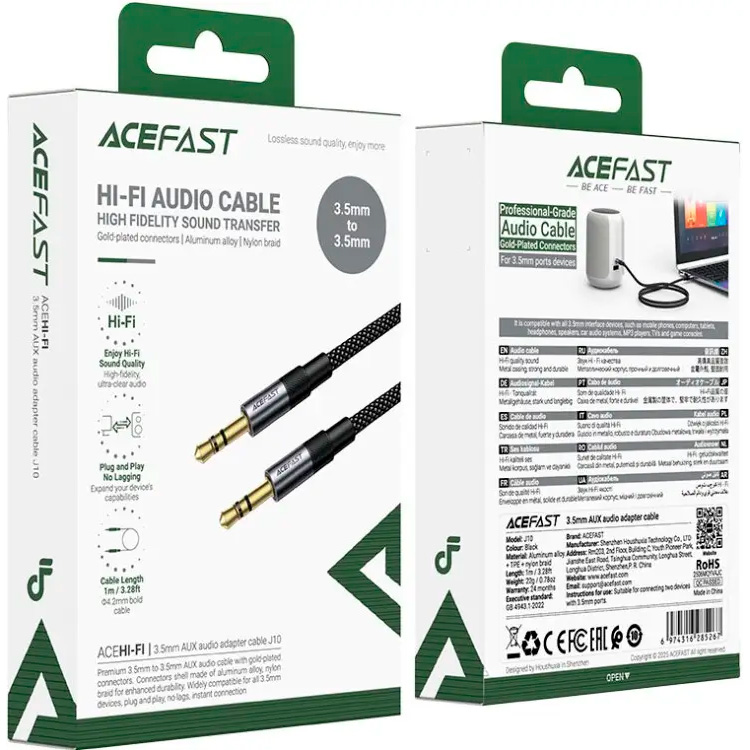Кабель ACEFAST J10 3,5 мм - 3,5 мм mini-jack 3.5mm 1м Black