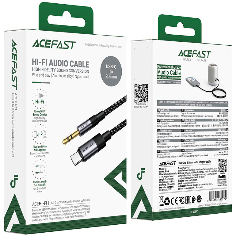 Кабель ACEFAST J11 USB-C - 3,5 мм USB-C to 3.5mm 1м Black