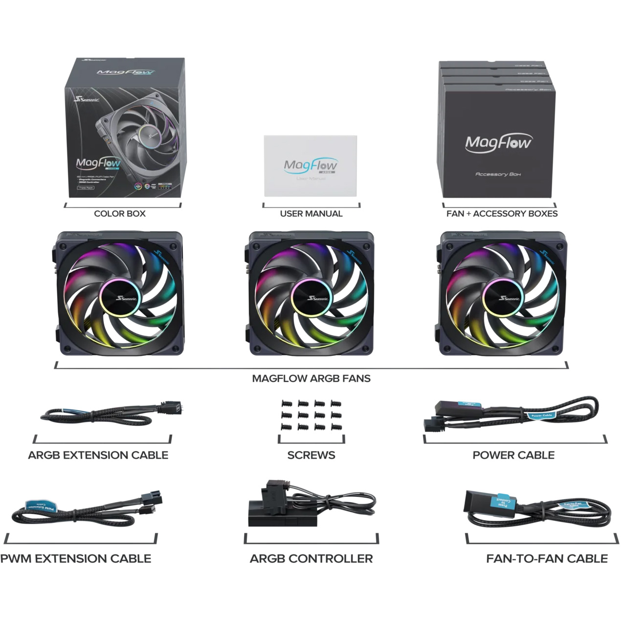 Комплект вентиляторов SEASONIC MagFlow ARGB 120mm 3-Pack