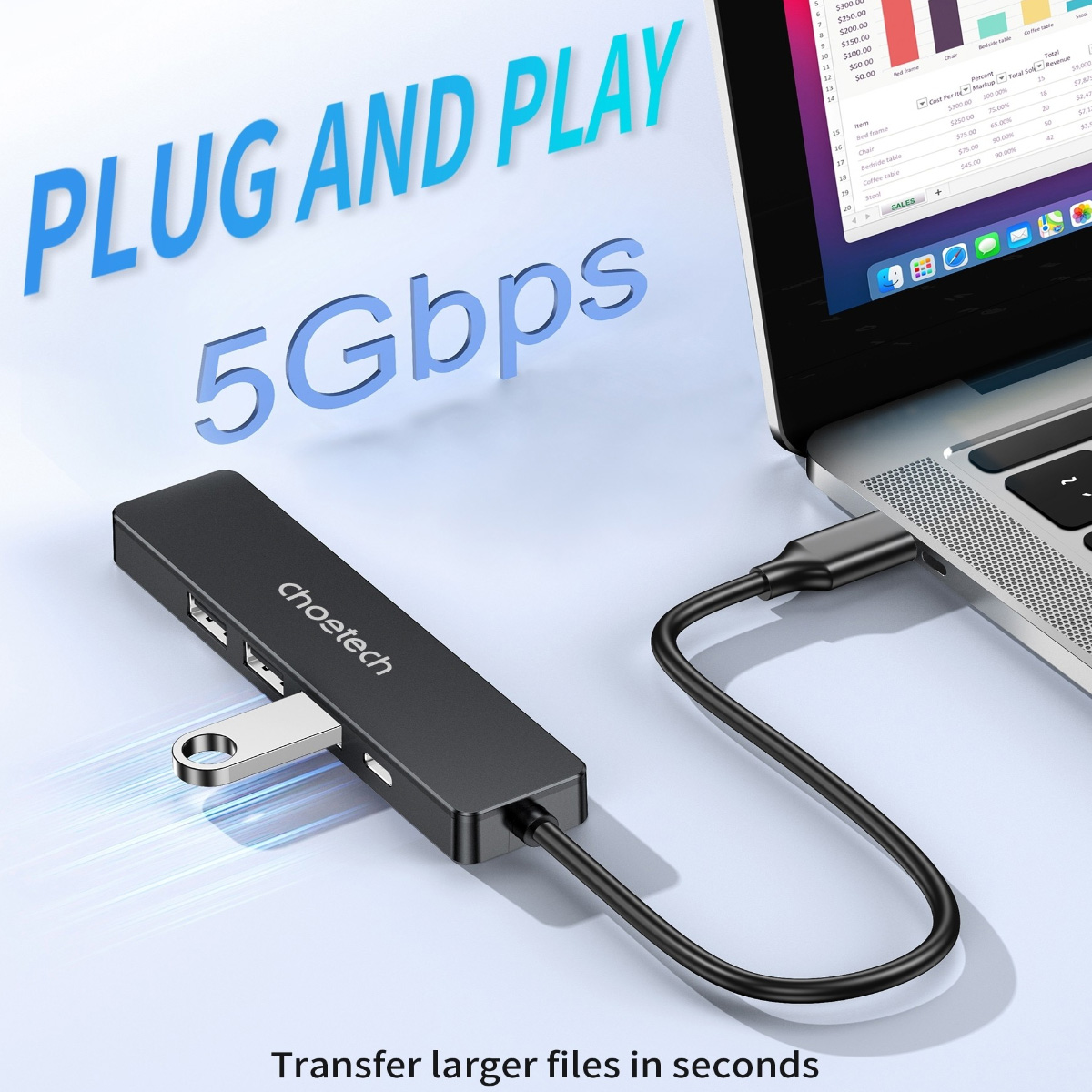 Порт-репликатор CHOETECH M80 5-in-1 USB-C Multiport Adapter (HUB-M80-BK)