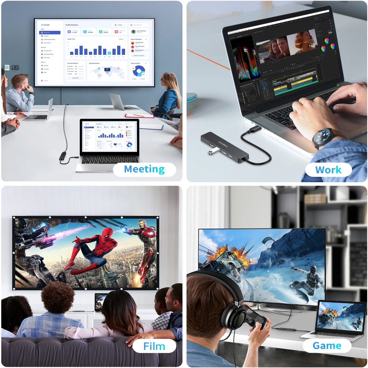 Порт-репликатор CHOETECH M80 5-in-1 USB-C Multiport Adapter (HUB-M80-BK)