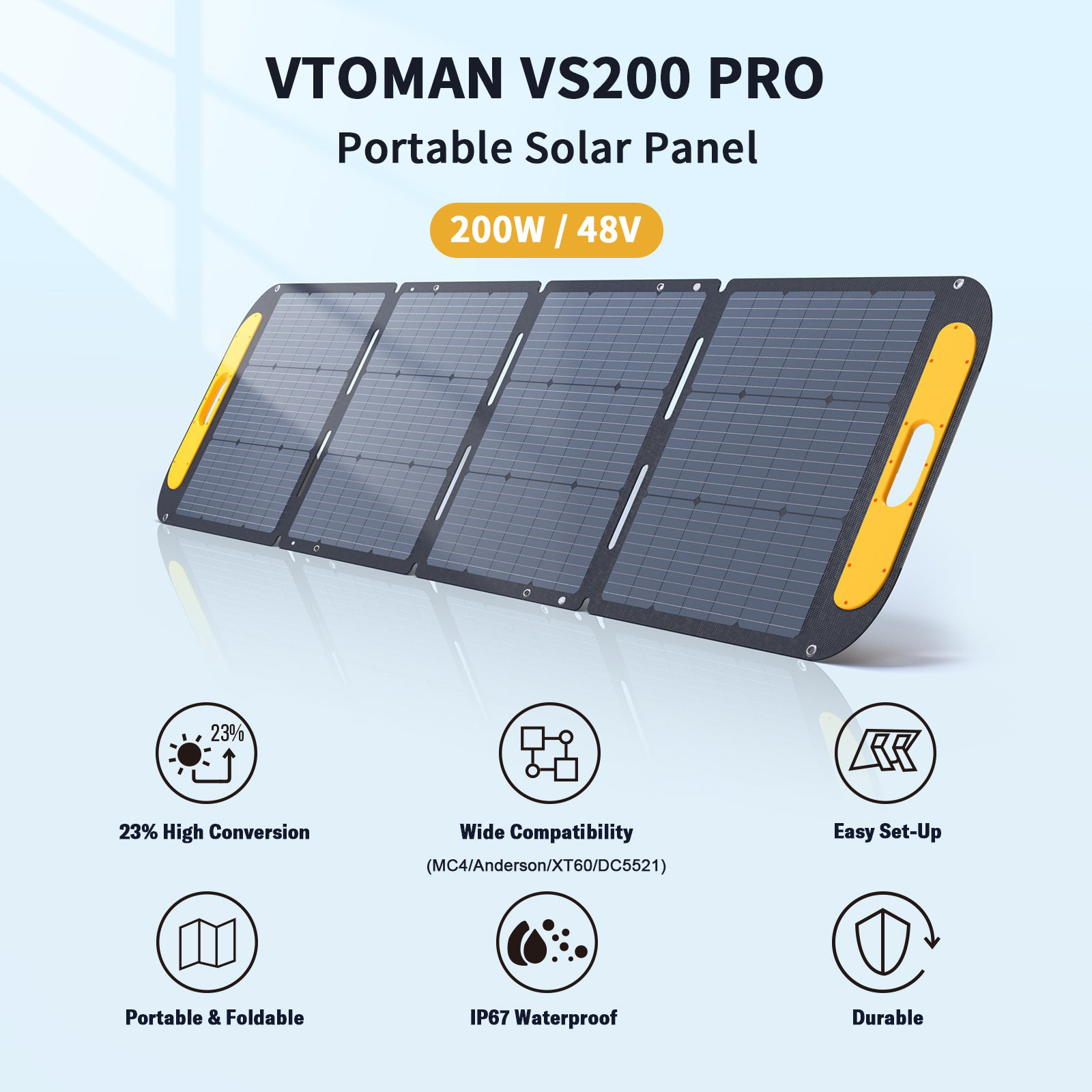 Портативная солнечная панель VTOMAN 200W 48V