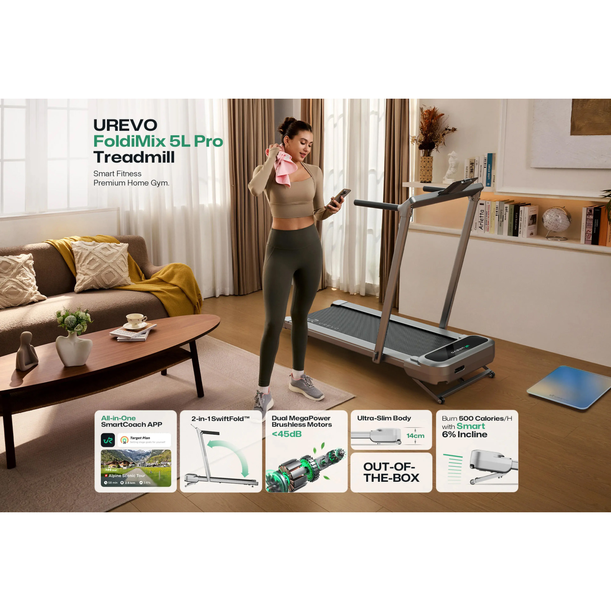 Беговая дорожка UREVO FoldiMix 5L Pro