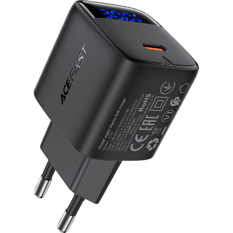 Зарядное устройство ACEFAST A115 Fast Charge Wall Charger GaN PD30W (1xUSB-C) + USB-C cable Black w/Type-C cable