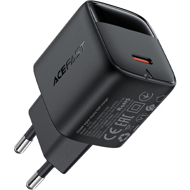 Зарядное устройство ACEFAST A115 Fast Charge Wall Charger GaN PD30W (1xUSB-C) + USB-C cable Black w/Type-C cable