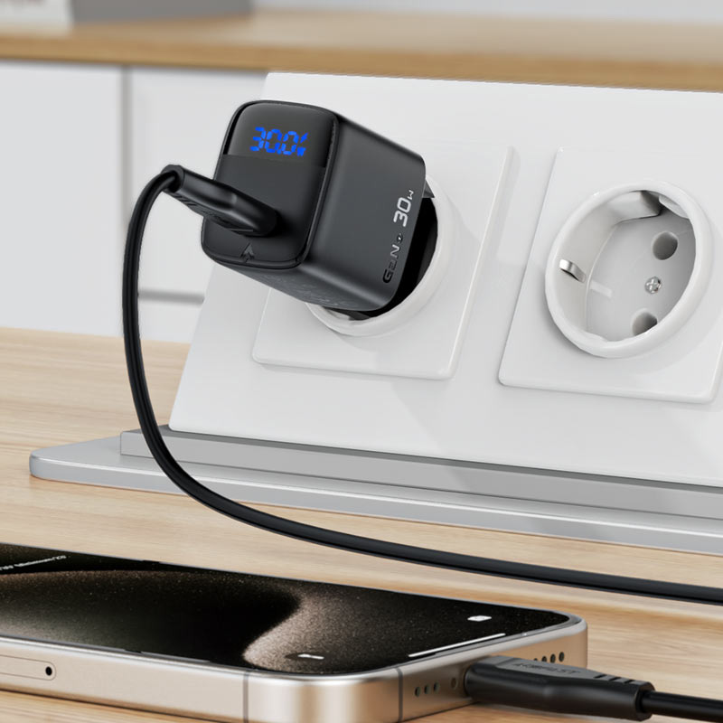 Зарядное устройство ACEFAST A115 Fast Charge Wall Charger GaN PD30W (1xUSB-C) + USB-C cable Black w/Type-C cable