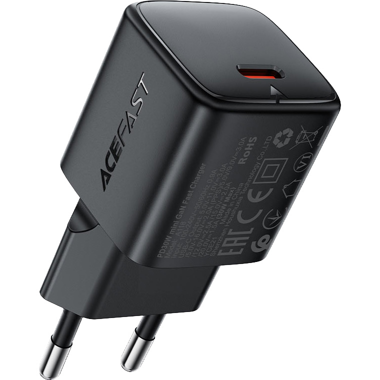 Зарядний пристрій ACEFAST A118 Fast Charge Wall Charger GaN PD30W (1xUSB-C) Black