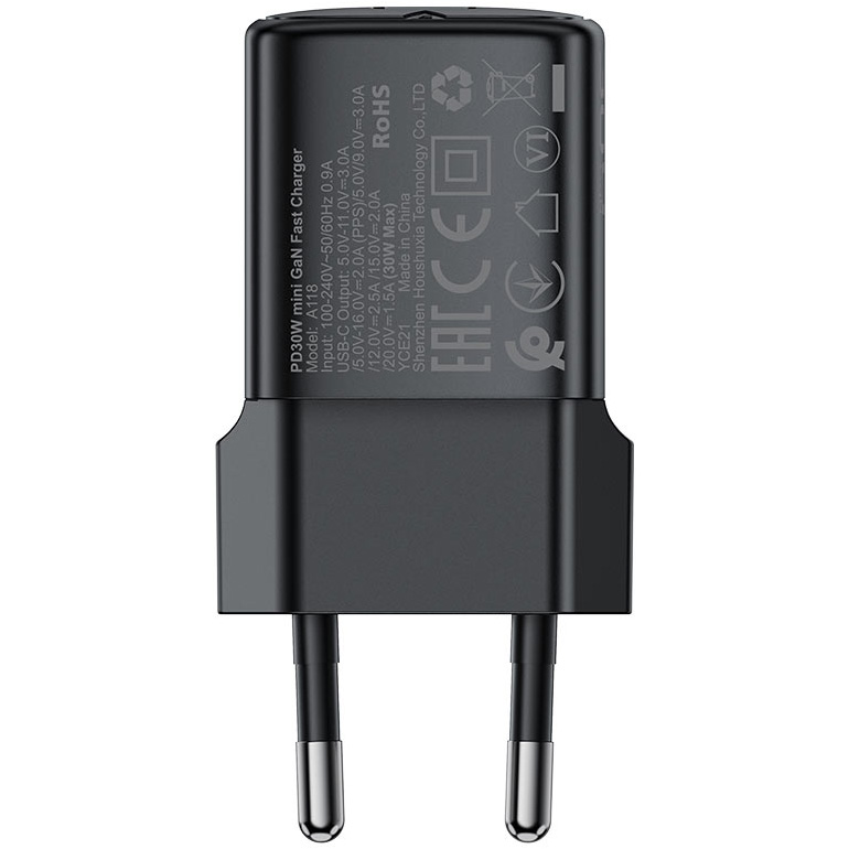 Зарядний пристрій ACEFAST A118 Fast Charge Wall Charger GaN PD30W (1xUSB-C) Black