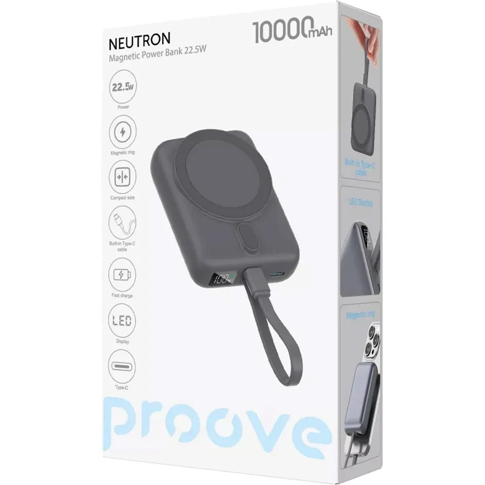 Повербанк з бездротовою зарядкою PROOVE Neutron 22.5W 10000mAh Gray
