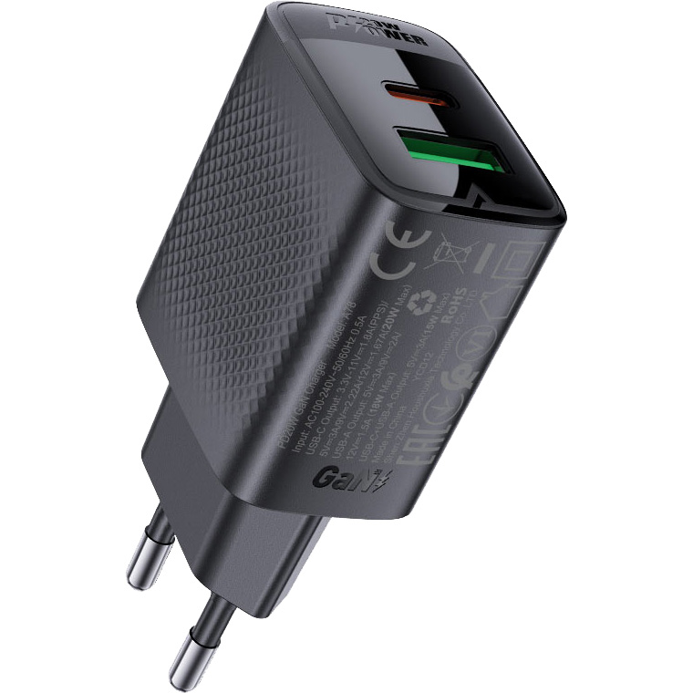 Зарядное устройство ACEFAST A78 Fast Charge Wall Charger GaN PD20W (1xUSB-C + 1xUSB-A) Black