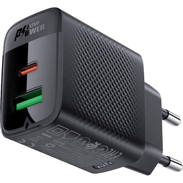 Зарядное устройство ACEFAST A78 Fast Charge Wall Charger GaN PD20W (1xUSB-C + 1xUSB-A) Black