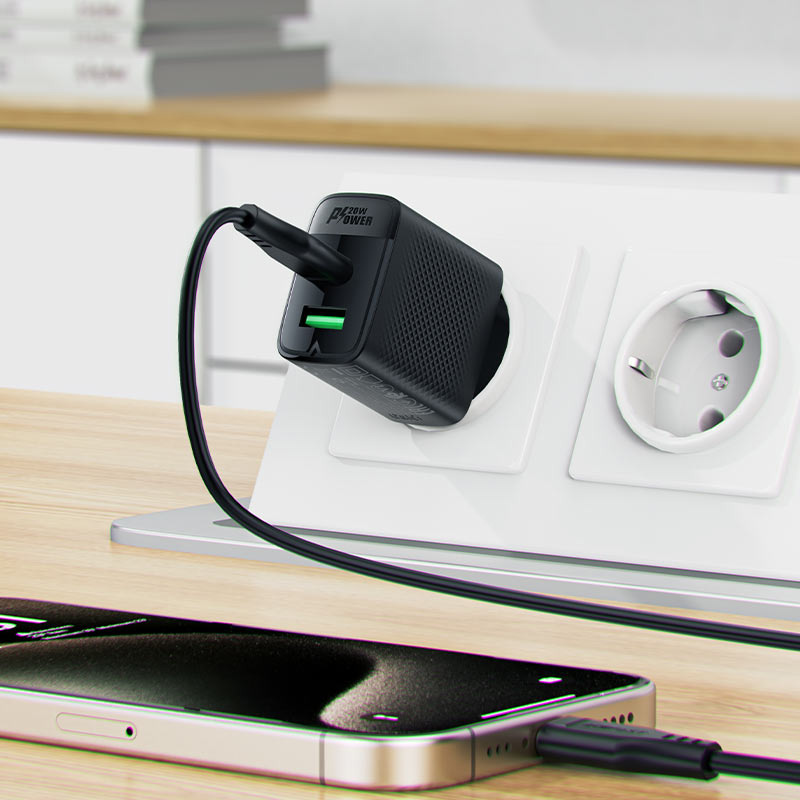 Зарядное устройство ACEFAST A78 Fast Charge Wall Charger GaN PD20W (1xUSB-C + 1xUSB-A) Black
