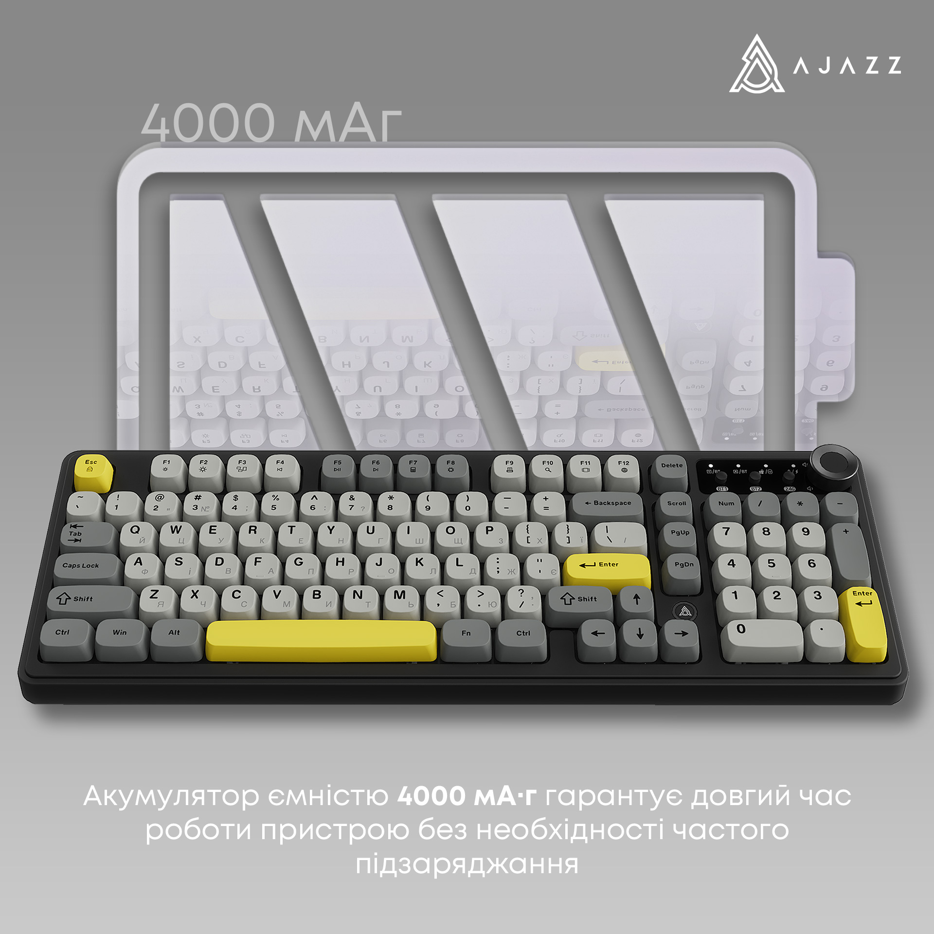 Клавіатура бездротова AJAZZ AF98 Plus Wireless Black/Gray/Yellow