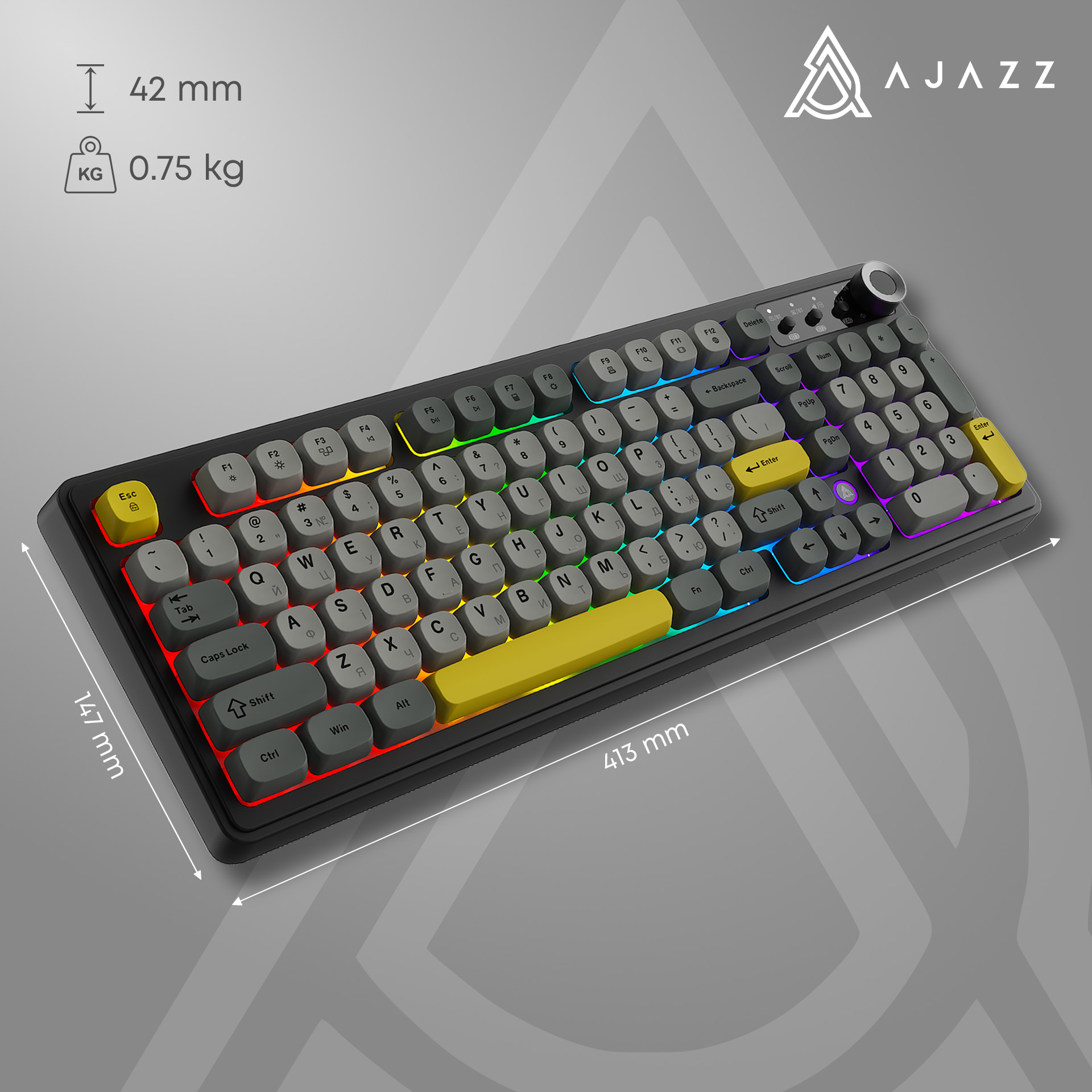 Клавіатура бездротова AJAZZ AF98 Plus Wireless Black/Gray/Yellow