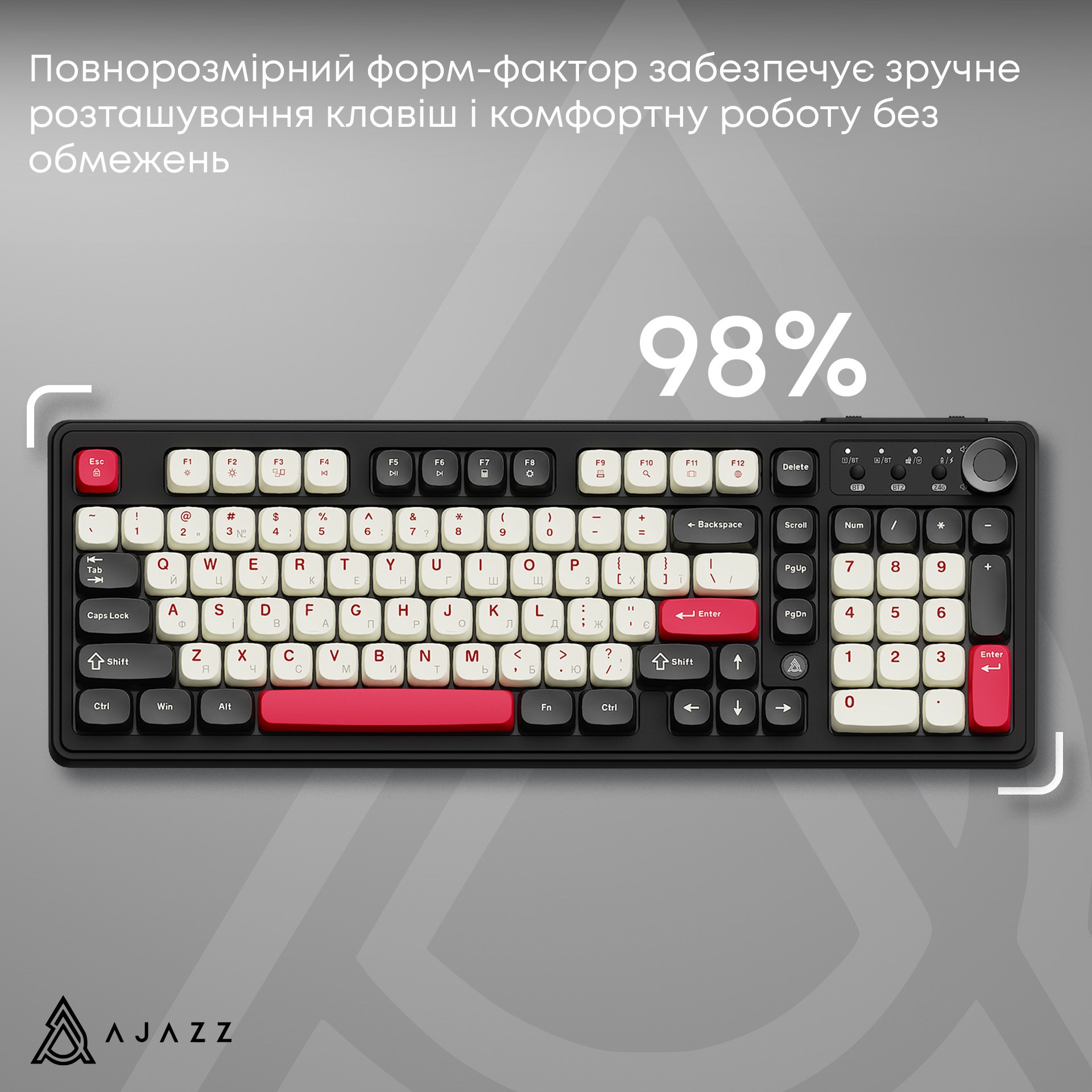 Клавіатура бездротова AJAZZ AF98 Plus Wireless Black/White/Red