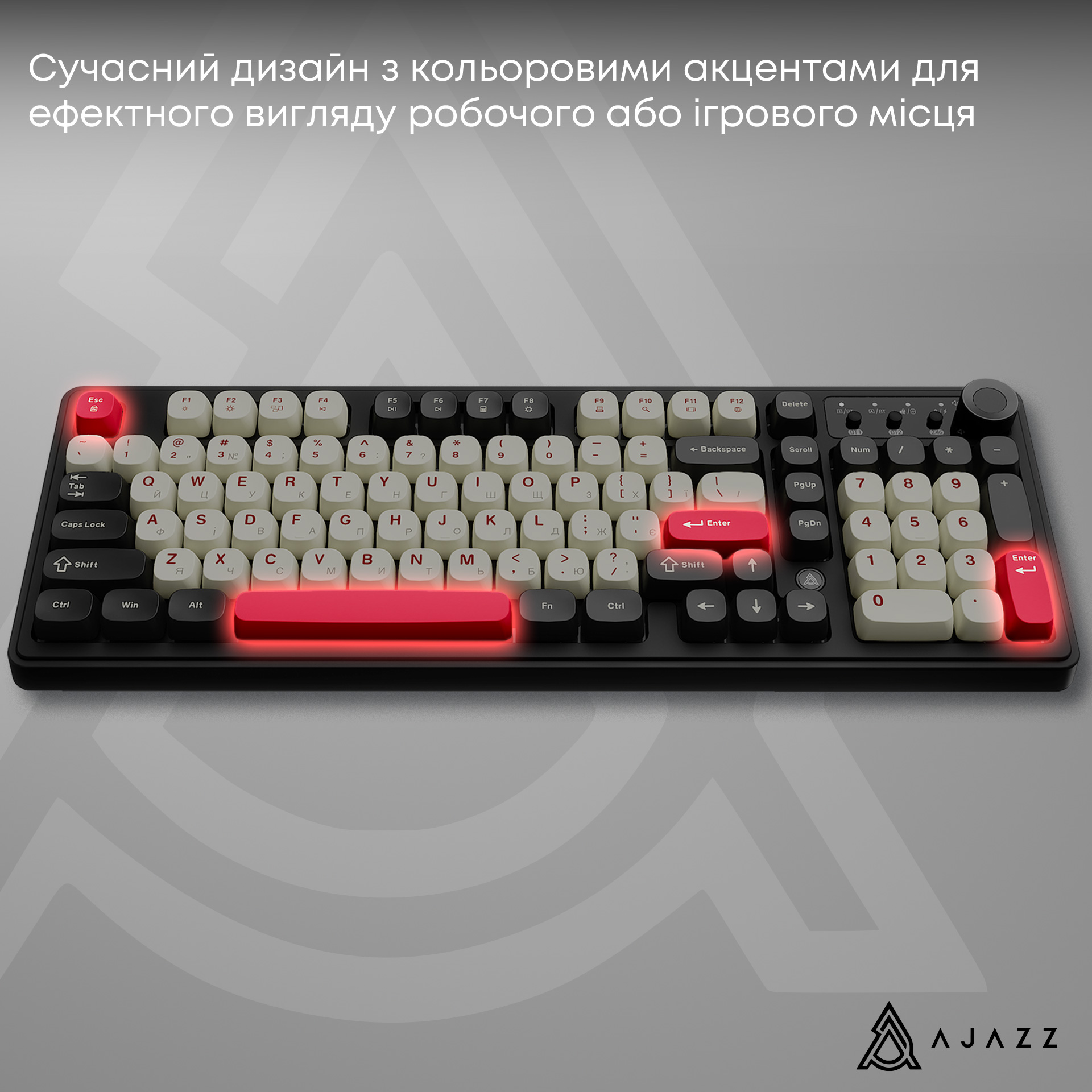 Клавіатура бездротова AJAZZ AF98 Plus Wireless Black/White/Red