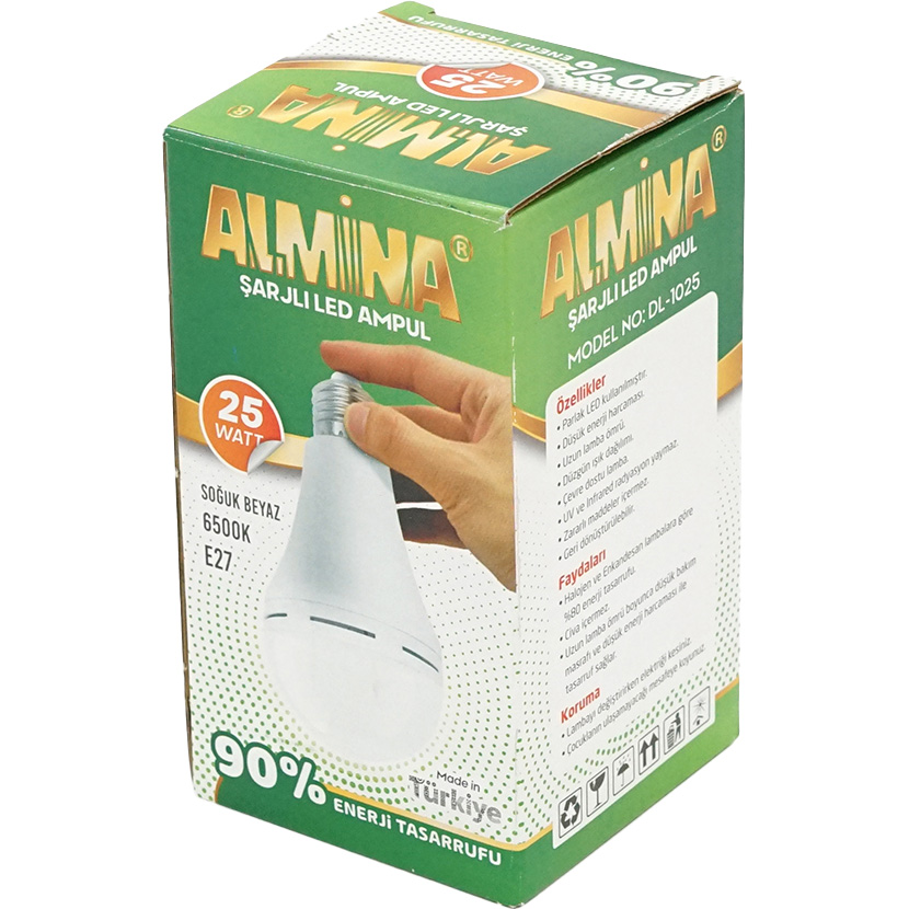 Лампа акумуляторна LED ALMINA E27 25W 6500K 220V (DL-1025)